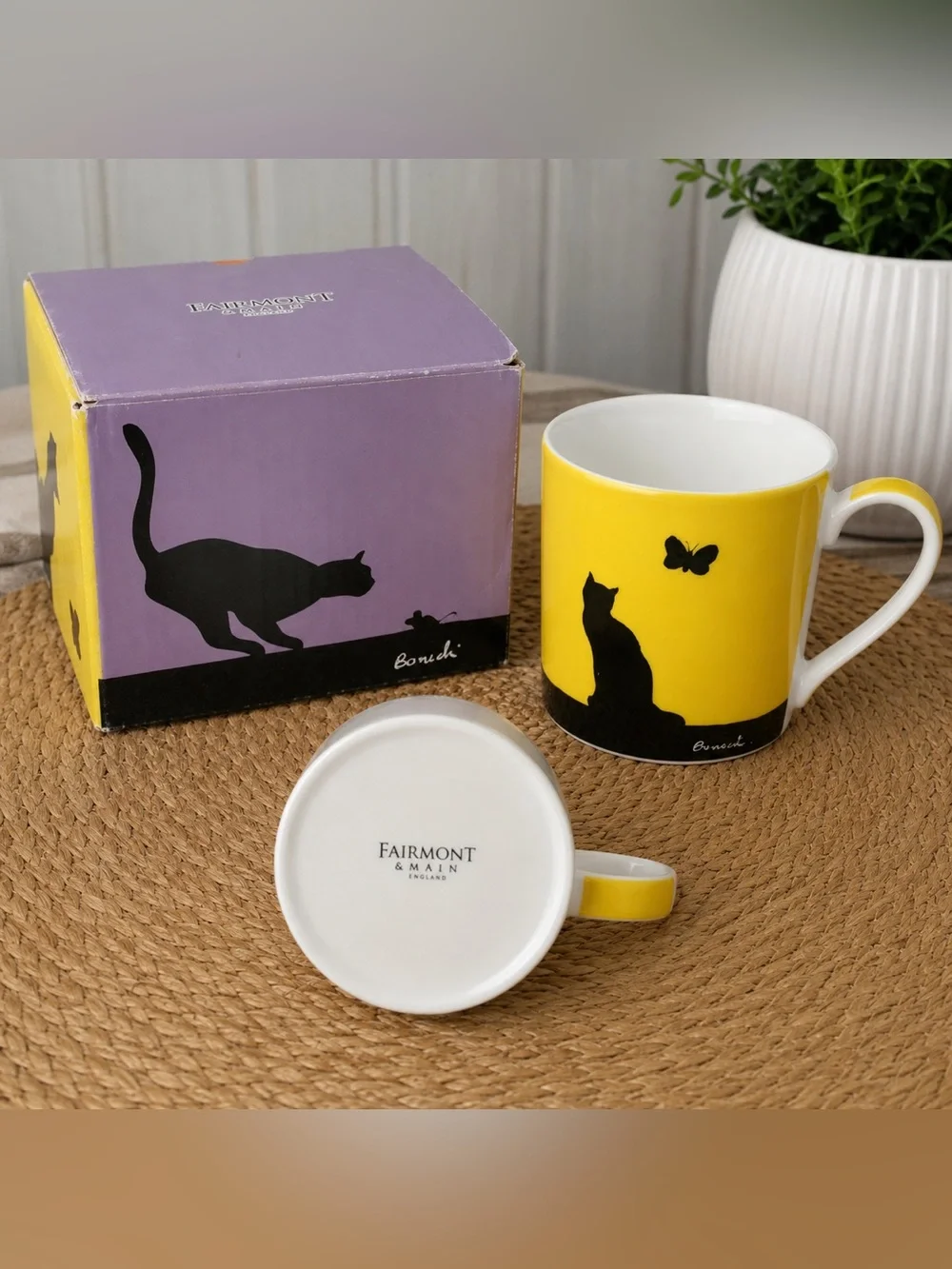 Fairmont & Main England Cat & Butterfly Fine China Mug w/ Box – NWOT